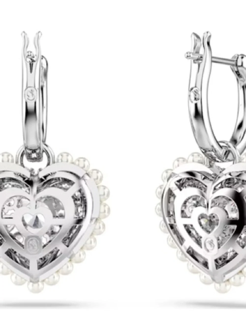 Swarovski Crystal Heart Drop Earrings - Silver Tone